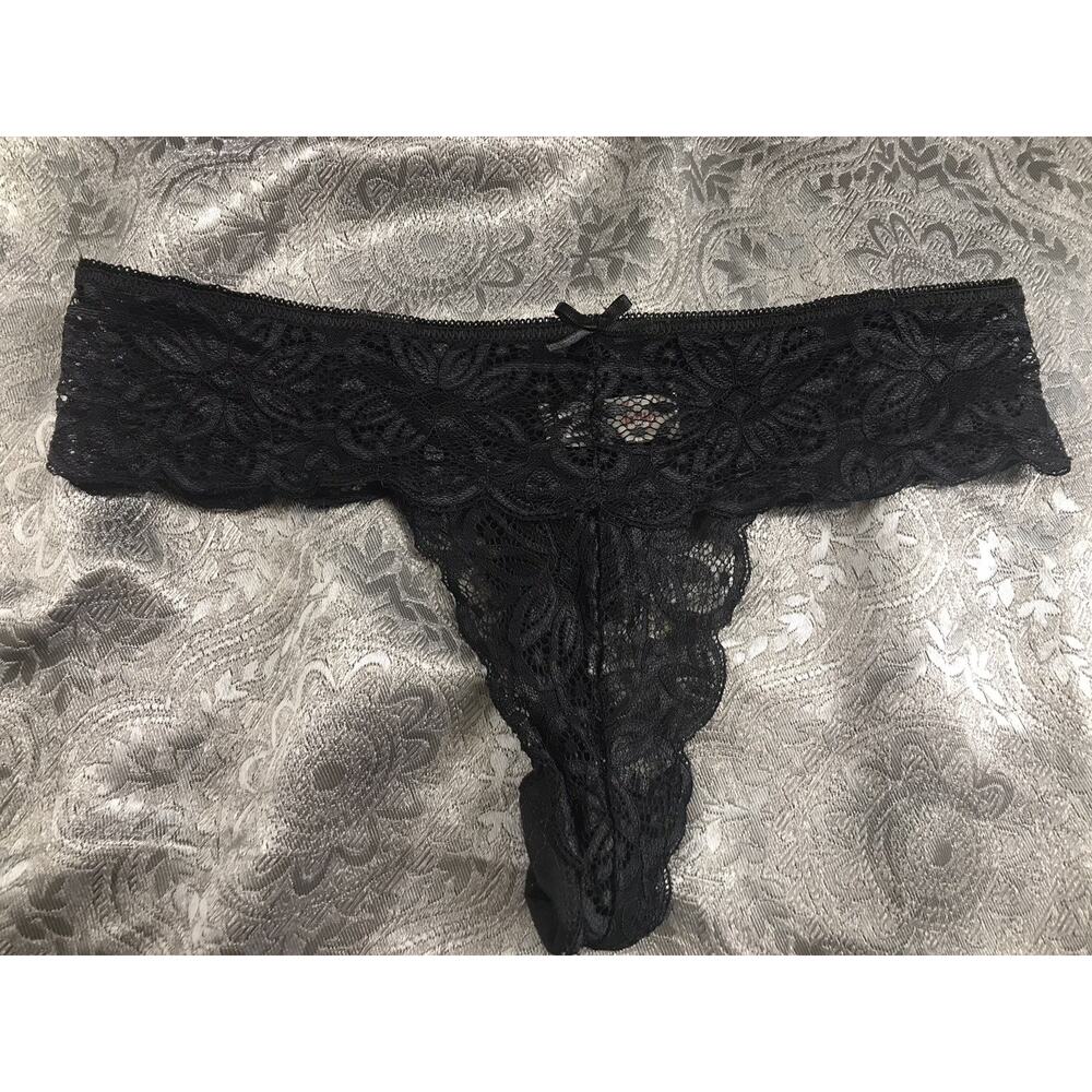 Hush Intimates Thong panty black Lace Med Sissy Whimsical Fairy Coquette Girl